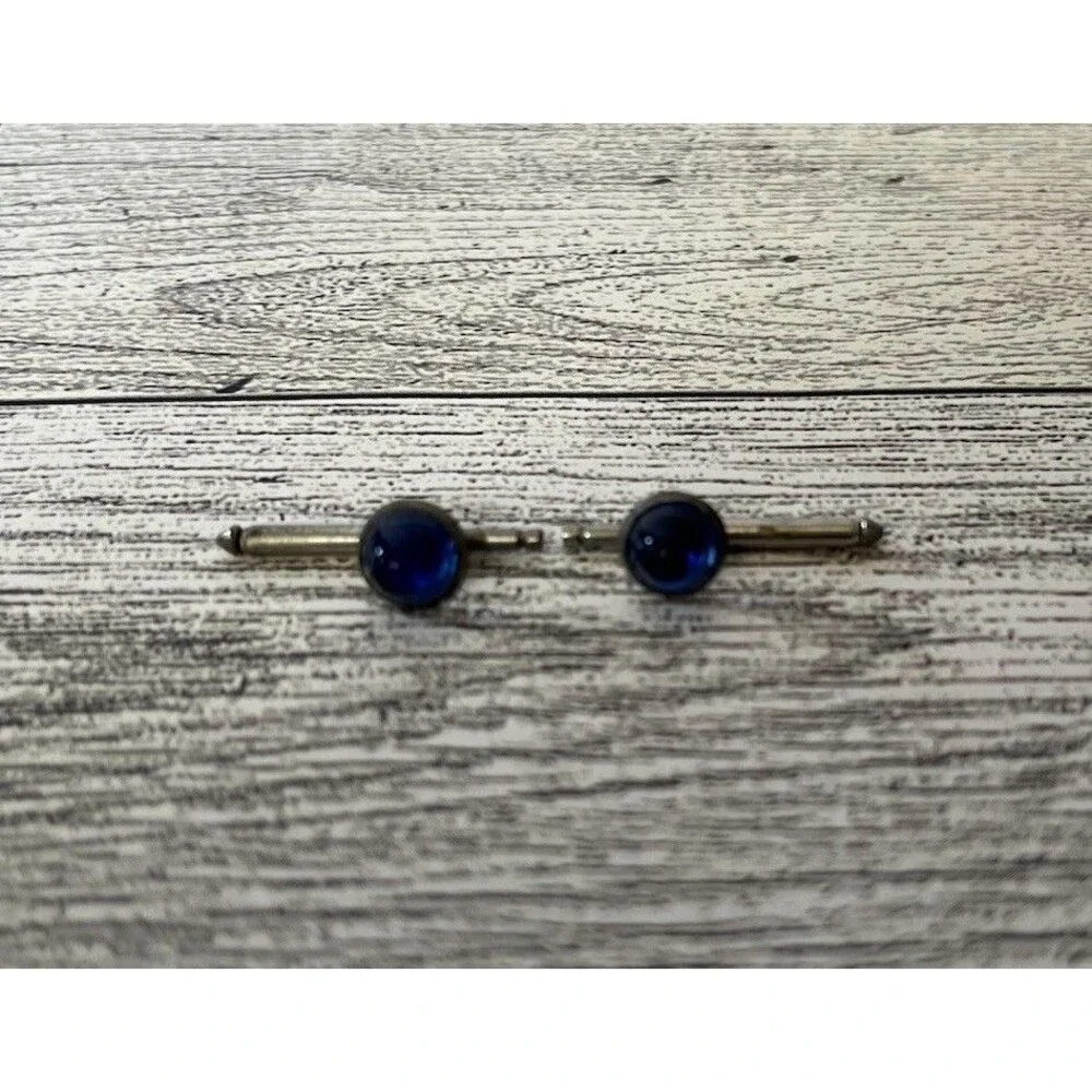 Vintage Glass Dome Formal Groom Prom Tuxedo Cufflink Shirt Studs Cobalt Blue